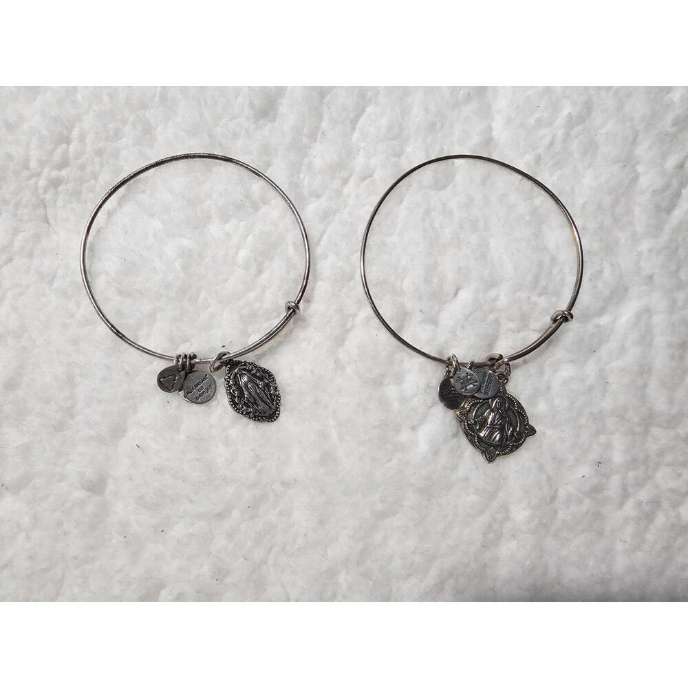(Set of 2) Alex & Ana Charm Bracelets Silver Tone Mother Marry 2.5" & Jesus 3"